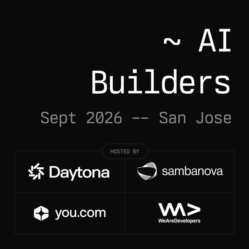 Official AI Builders San Jose event cover showing Daytona, SambaNova, You.com, and WeAreDevelopers.